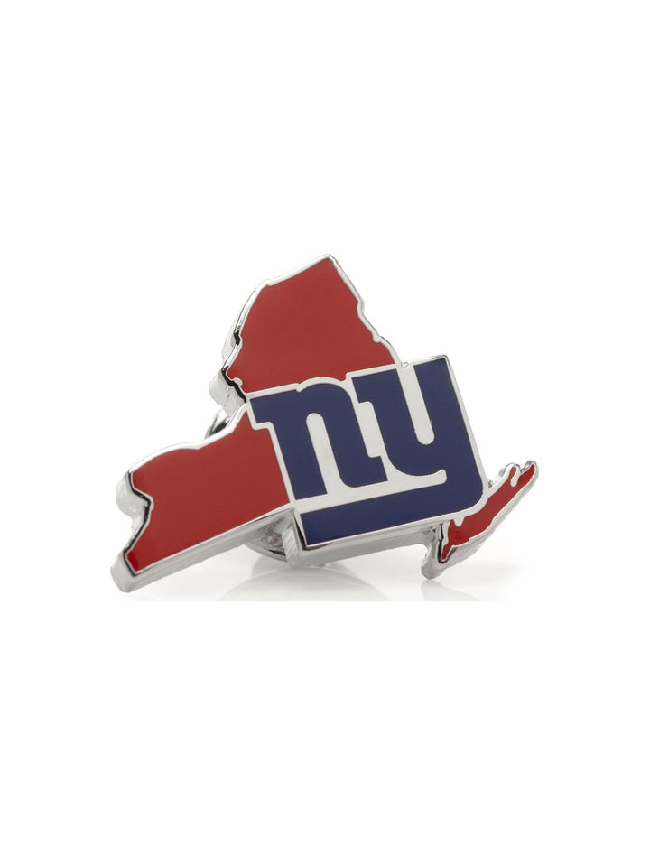 NFL New York Giants State Shaped Lapel Pin in red and white, featuring a blue “ny” logo.