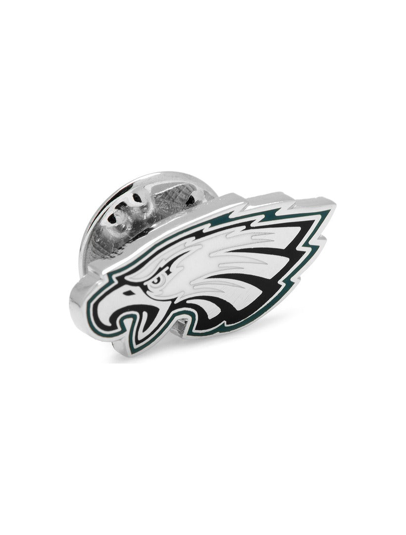 Silver-toned NFL Philadelphia Eagles Lapel Pin shaped like an eagle head in profile, outlined in dark green.