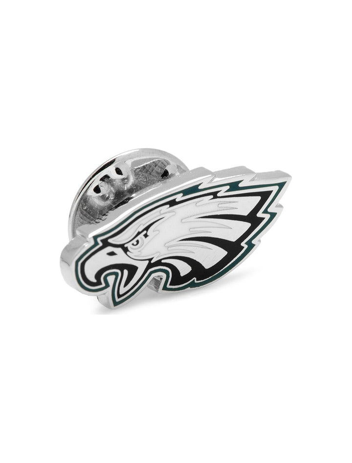 Silver-toned NFL Philadelphia Eagles Lapel Pin shaped like an eagle head in profile, outlined in dark green.