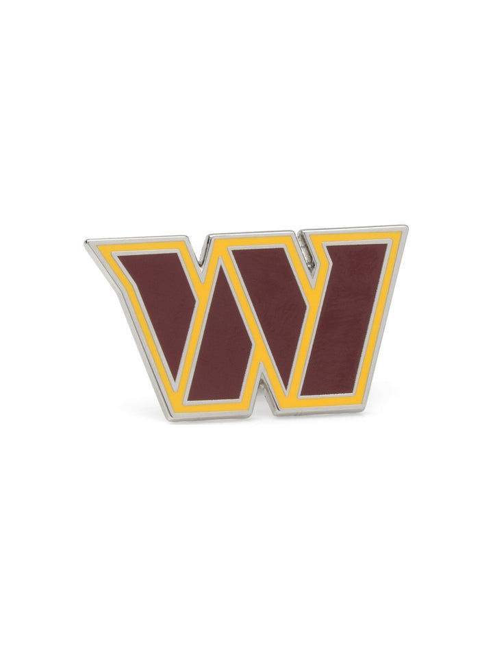 NFL Washington Commanders Lapel Pin in the shape of a burgundy and gold letter W.