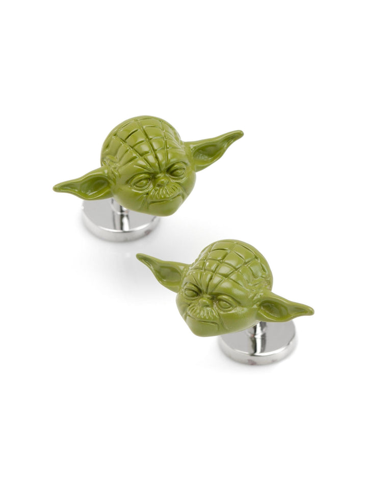 Star Wars Yoda 3D Cufflinks featuring silver-toned, sculpted Yoda heads.