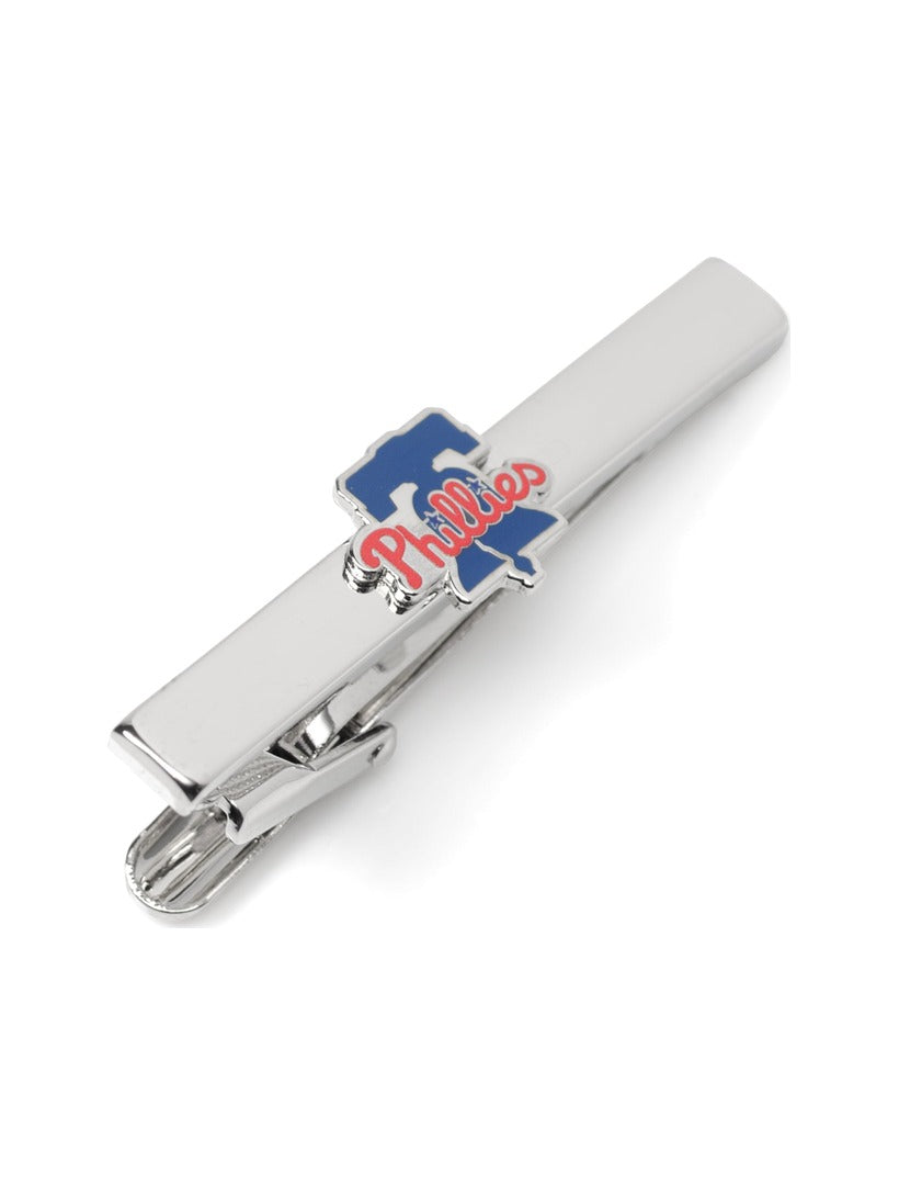 Silver Philadelphia Phillies Tie Clip featuring a blue and red baseball team logo.