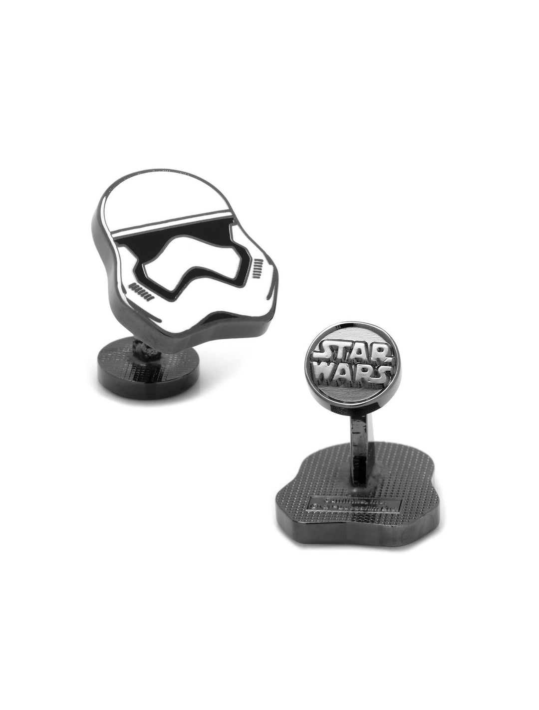 Star Wars Stormtrooper - Cufflinks, one shaped like a stormtrooper helmet and the other featuring the film’s logo.