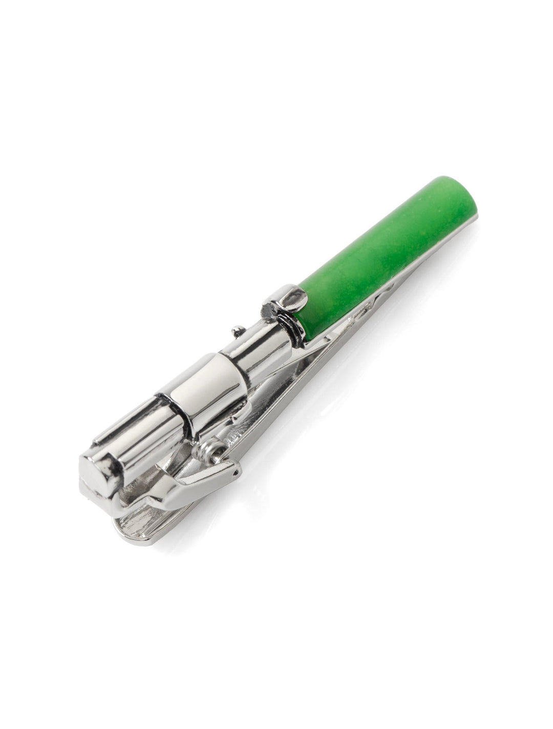 Silver-toned metal Star Wars Yoda LIGHTSABER Tie Clip featuring a green cylindrical top.