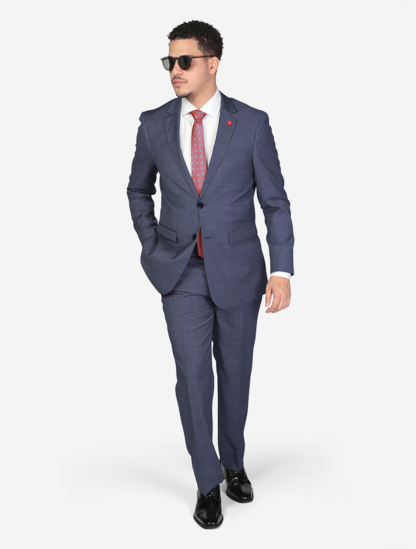 FUBU Slim Fit Blue Textured Vested Suit – Karako Suits