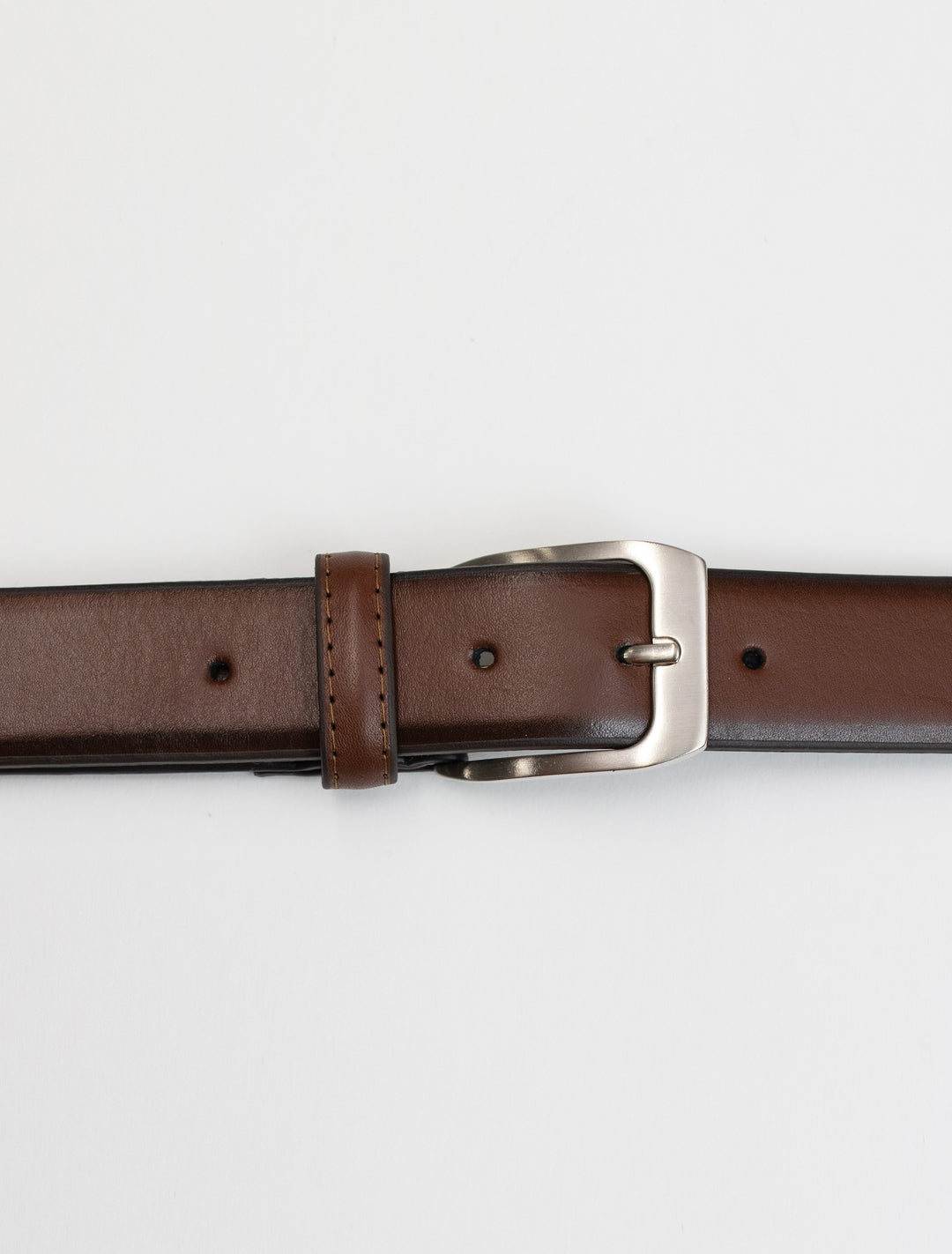 A Cognac Waved Leather Frame Buckle Belt by Florsheim with a stylish buckle on a white background.