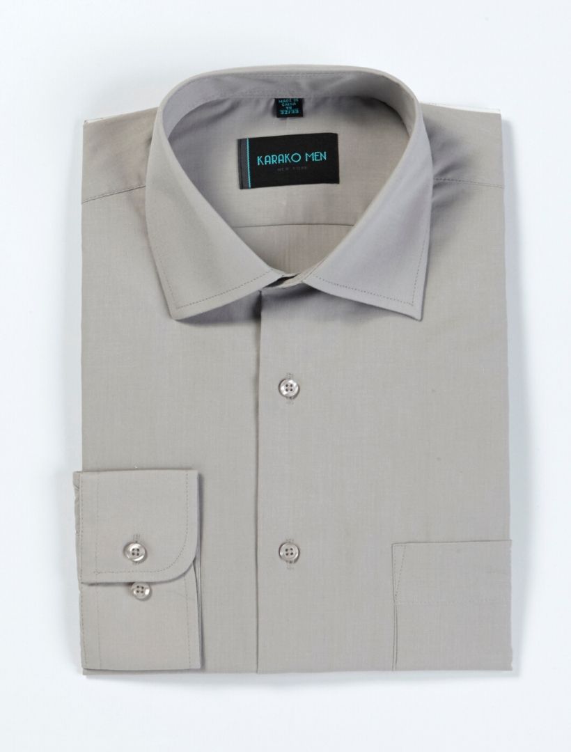 Karako Men Grey Modern Fit Dress Shirt - Front View