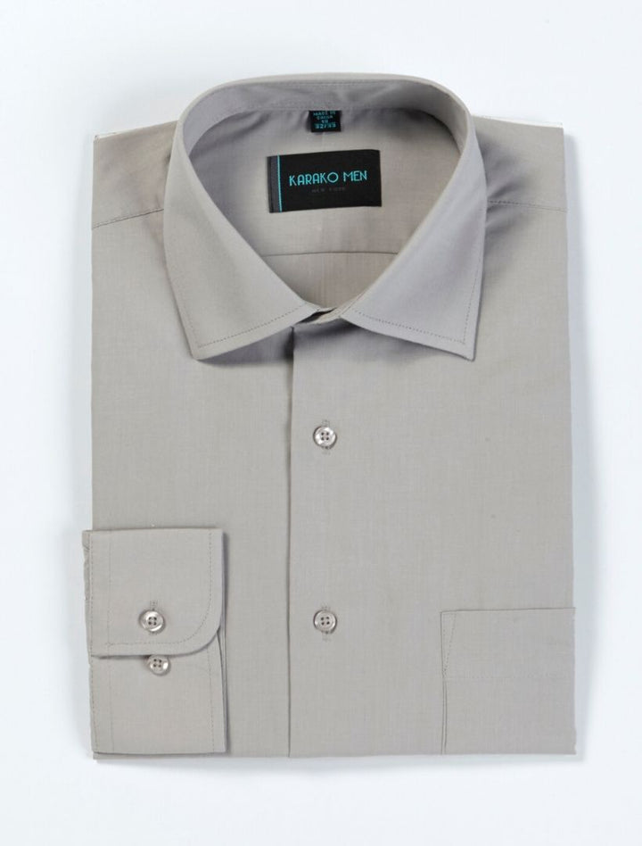 Karako Men Grey Modern Fit Dress Shirt - Front View