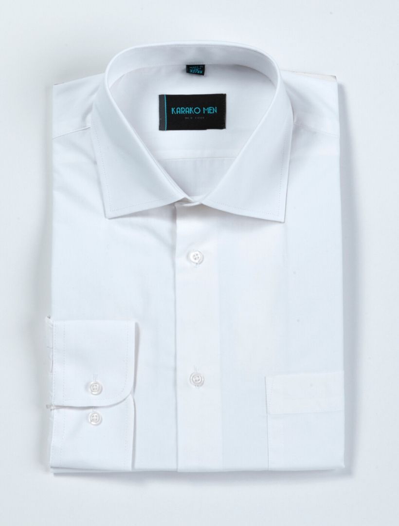 Karako Men White Modern Fit Dress Shirt - Front View